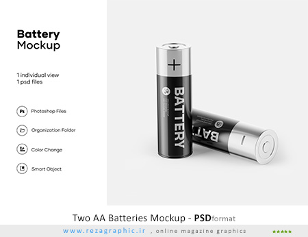 طرح لایه باز موک آپ باتری قلمی - Two AA Batteries Mockup